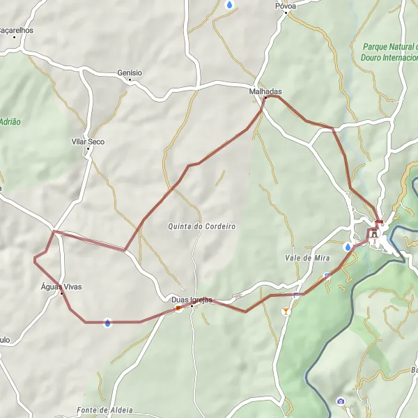 Miniatura do mapa de inspiração para ciclismo "Exploração de Gravel em Miranda do Douro" em Norte, Portugal. Gerado pelo planejador de rotas de ciclismo Tarmacs.app