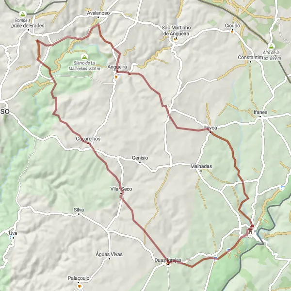 Miniatura do mapa de inspiração para ciclismo "Circuito de Gravel pelos Arredores de Miranda" em Norte, Portugal. Gerado pelo planejador de rotas de ciclismo Tarmacs.app