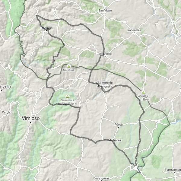 Miniatura do mapa de inspiração para ciclismo "Rota Cênica de Ciclismo de Estrada para Explorar Miranda do Douro" em Norte, Portugal. Gerado pelo planejador de rotas de ciclismo Tarmacs.app