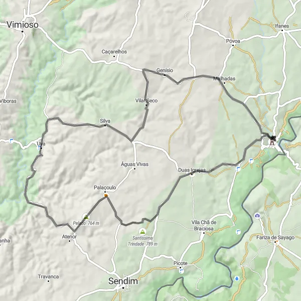 Miniatura do mapa de inspiração para ciclismo "Rota de Ciclismo de Estrada ao Redor de Miranda do Douro" em Norte, Portugal. Gerado pelo planejador de rotas de ciclismo Tarmacs.app