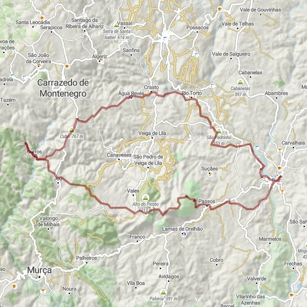 Miniatura do mapa de inspiração para ciclismo "Caminho da Fraga da Conta" em Norte, Portugal. Gerado pelo planejador de rotas de ciclismo Tarmacs.app