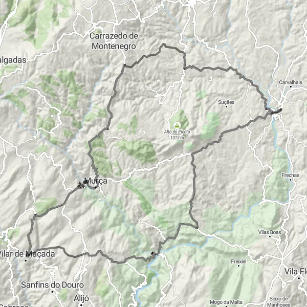 Miniatura do mapa de inspiração para ciclismo "Desafio das Montanhas de Maçada" em Norte, Portugal. Gerado pelo planejador de rotas de ciclismo Tarmacs.app