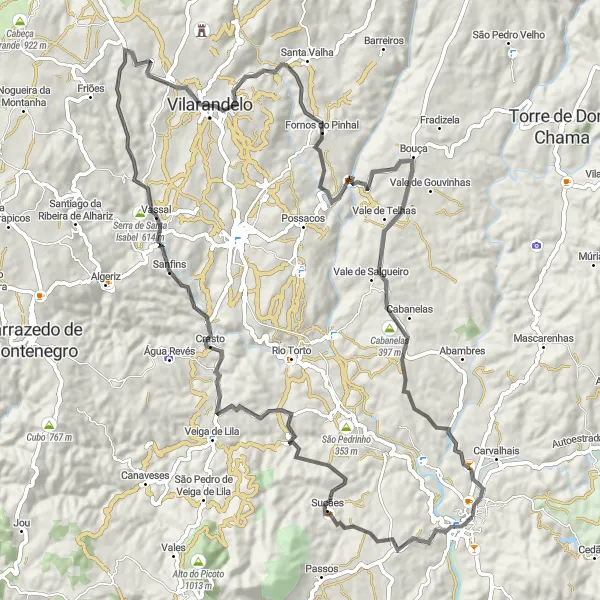 Map miniature of "The Explorer's Road Adventure" cycling inspiration in Norte, Portugal. Generated by Tarmacs.app cycling route planner