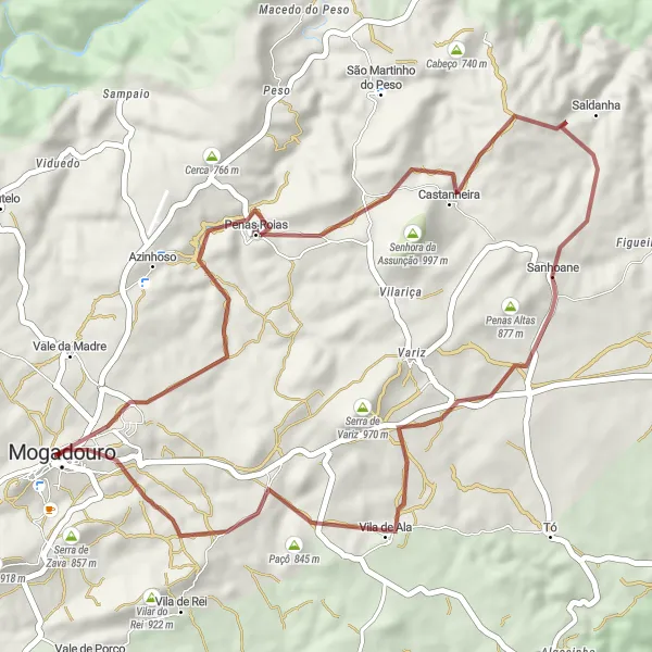 Miniatura do mapa de inspiração para ciclismo "Volta pelas Montanhas do Nordeste" em Norte, Portugal. Gerado pelo planejador de rotas de ciclismo Tarmacs.app