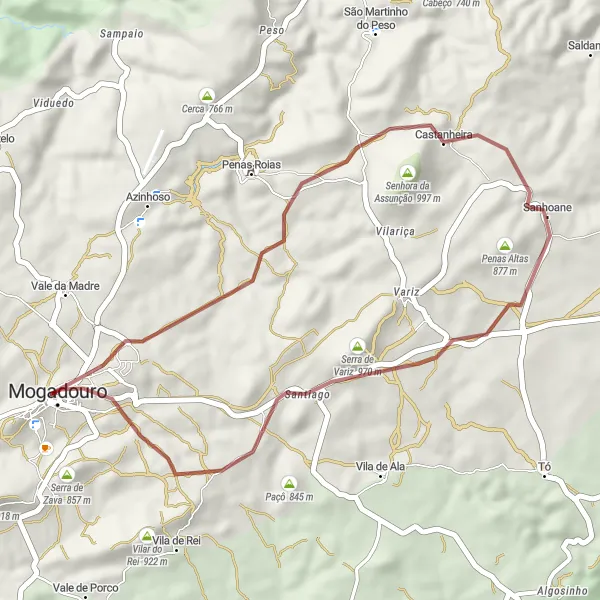 Miniatura do mapa de inspiração para ciclismo "Exploração das Serras e Vales" em Norte, Portugal. Gerado pelo planejador de rotas de ciclismo Tarmacs.app