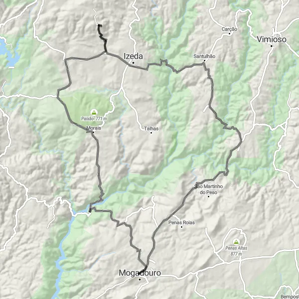 Miniatura do mapa de inspiração para ciclismo "Rota de Mogadouro a Izeda" em Norte, Portugal. Gerado pelo planejador de rotas de ciclismo Tarmacs.app