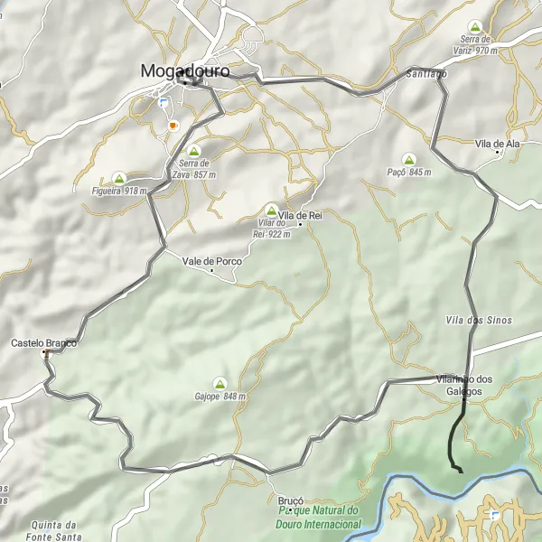 Miniatura do mapa de inspiração para ciclismo "Rota de Nogueira a Serra de Zava" em Norte, Portugal. Gerado pelo planejador de rotas de ciclismo Tarmacs.app