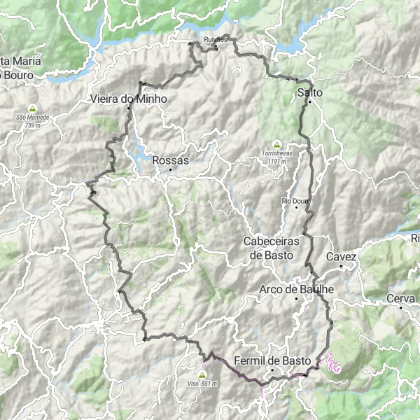 Miniatura do mapa de inspiração para ciclismo "Caminho das Montanhas de Mondim" em Norte, Portugal. Gerado pelo planejador de rotas de ciclismo Tarmacs.app
