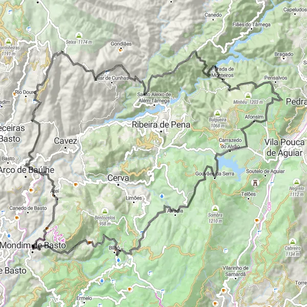 Miniatura do mapa de inspiração para ciclismo "Desafio da Serra da Piteira" em Norte, Portugal. Gerado pelo planejador de rotas de ciclismo Tarmacs.app