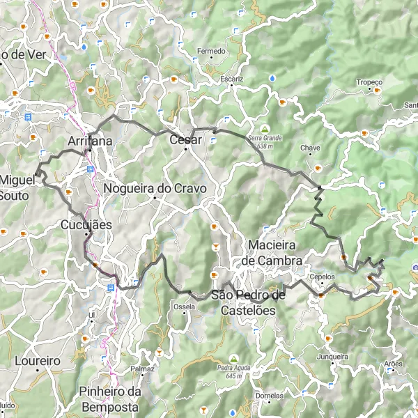 Map miniature of "Mountain and Coast" cycling inspiration in Norte, Portugal. Generated by Tarmacs.app cycling route planner