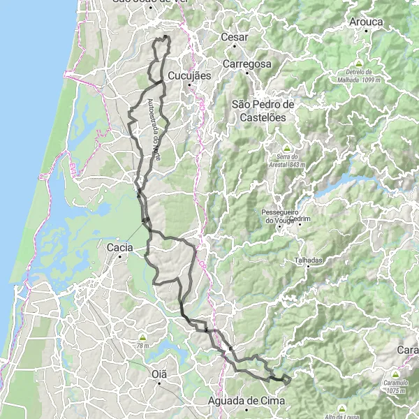 Miniatura do mapa de inspiração para ciclismo "Rota da Borralha" em Norte, Portugal. Gerado pelo planejador de rotas de ciclismo Tarmacs.app
