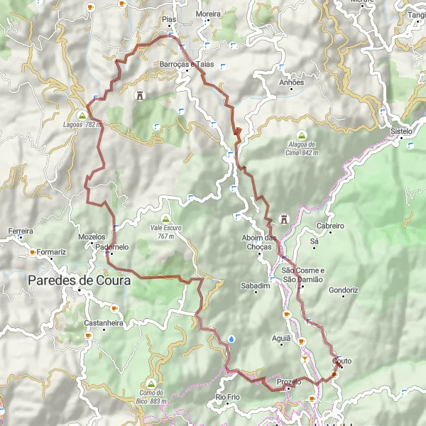 Miniatura do mapa de inspiração para ciclismo "Caminho das Aldeias de Granito" em Norte, Portugal. Gerado pelo planejador de rotas de ciclismo Tarmacs.app