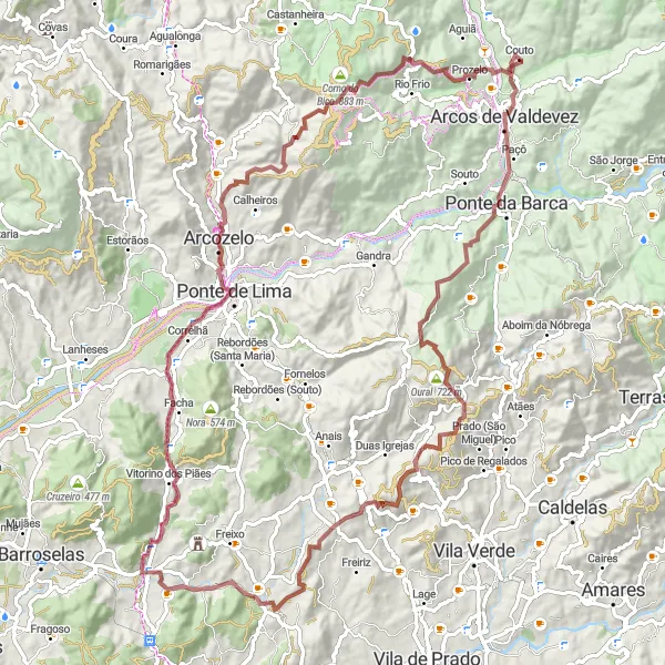 Miniatura do mapa de inspiração para ciclismo "Rota panorâmica de Ponte da Barca" em Norte, Portugal. Gerado pelo planejador de rotas de ciclismo Tarmacs.app