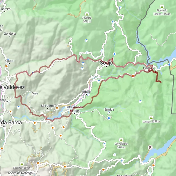Miniatura do mapa de inspiração para ciclismo "Trilho dos Espigueiros do Lindoso" em Norte, Portugal. Gerado pelo planejador de rotas de ciclismo Tarmacs.app