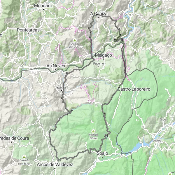 Miniatura do mapa de inspiração para ciclismo "Desafio da Serra do Gerês" em Norte, Portugal. Gerado pelo planejador de rotas de ciclismo Tarmacs.app