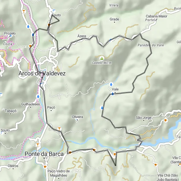 Miniatura do mapa de inspiração para ciclismo "Percurso pelas Aldeias" em Norte, Portugal. Gerado pelo planejador de rotas de ciclismo Tarmacs.app