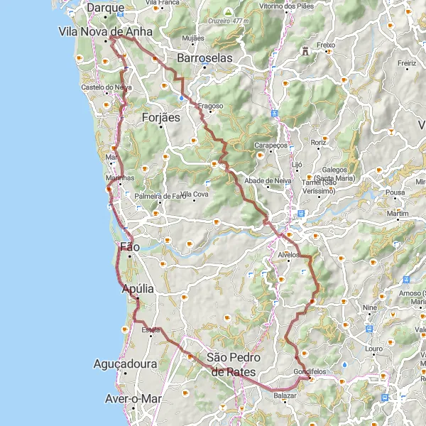 Miniatura do mapa de inspiração para ciclismo "Desafio de Fão e Chafé" em Norte, Portugal. Gerado pelo planejador de rotas de ciclismo Tarmacs.app
