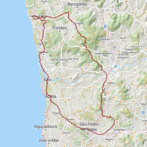 Miniatura do mapa de inspiração para ciclismo "Trilhas de Apúlia e São Romão de Neiva" em Norte, Portugal. Gerado pelo planejador de rotas de ciclismo Tarmacs.app