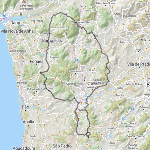 Miniatura do mapa de inspiração para ciclismo "Rota das Colinas e Aldeias do Norte" em Norte, Portugal. Gerado pelo planejador de rotas de ciclismo Tarmacs.app
