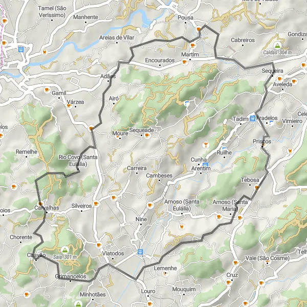 Miniatura do mapa de inspiração para ciclismo "Caminho das Aldeias do Norte" em Norte, Portugal. Gerado pelo planejador de rotas de ciclismo Tarmacs.app
