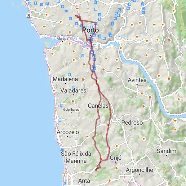 Miniatura do mapa de inspiração para ciclismo "Rota Gravítica pela Margem do Rio Douro" em Norte, Portugal. Gerado pelo planejador de rotas de ciclismo Tarmacs.app