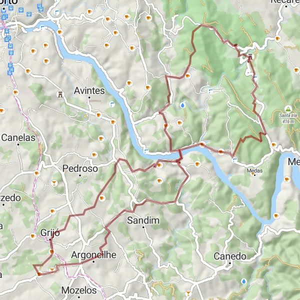 Map miniature of "Gravel Adventure in Nogueira da Regedoura" cycling inspiration in Norte, Portugal. Generated by Tarmacs.app cycling route planner