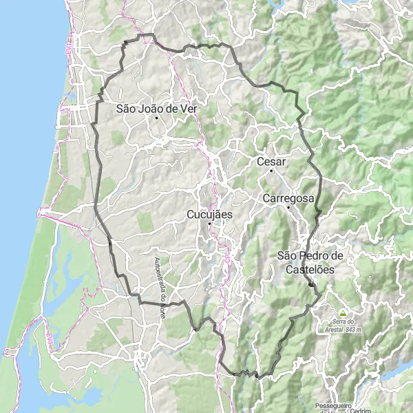 Miniatura do mapa de inspiração para ciclismo "Rota de Ciclismo de Estrada Nogueira da Regedoura - São Paio de Oleiros" em Norte, Portugal. Gerado pelo planejador de rotas de ciclismo Tarmacs.app