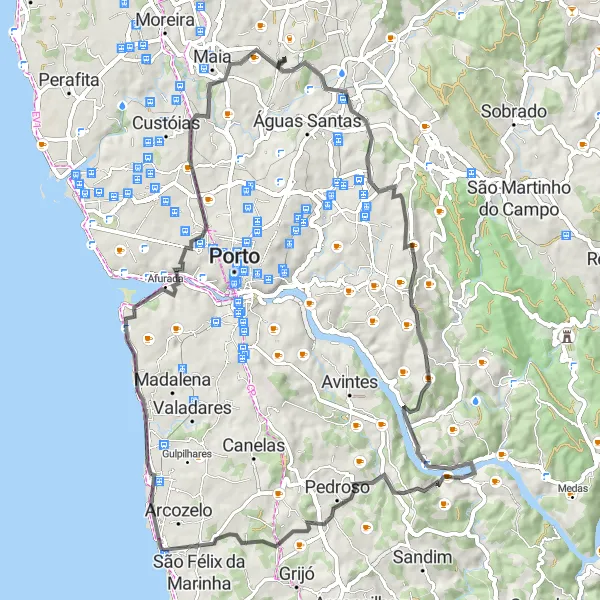 Miniatura do mapa de inspiração para ciclismo "Historic Trail from Nogueira to Crestuma" em Norte, Portugal. Gerado pelo planejador de rotas de ciclismo Tarmacs.app