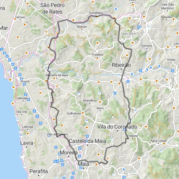Miniatura do mapa de inspiração para ciclismo "Scenic Route to Silva Escura" em Norte, Portugal. Gerado pelo planejador de rotas de ciclismo Tarmacs.app