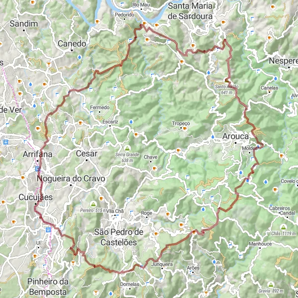 Map miniature of "Challenging Gravel Route in São João da Madeira" cycling inspiration in Norte, Portugal. Generated by Tarmacs.app cycling route planner