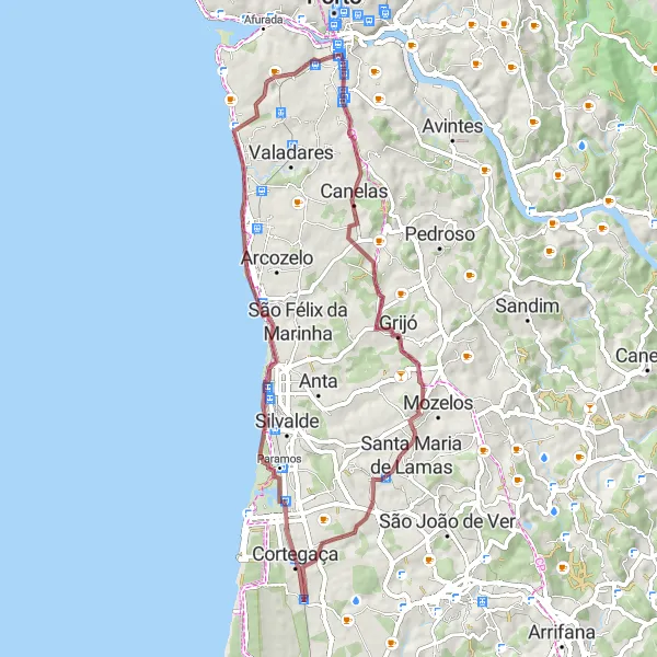 Miniatura do mapa de inspiração para ciclismo "Aventura em Cortegaça e Espinho" em Norte, Portugal. Gerado pelo planejador de rotas de ciclismo Tarmacs.app