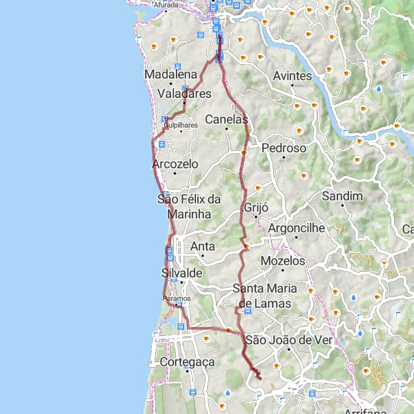 Miniatura do mapa de inspiração para ciclismo "Trilhos de Gaia" em Norte, Portugal. Gerado pelo planejador de rotas de ciclismo Tarmacs.app