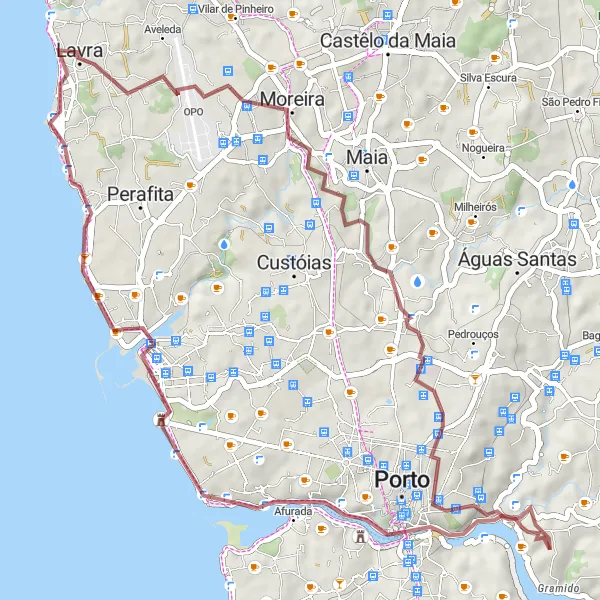 Miniatura do mapa de inspiração para ciclismo "Trilho de Gravel Foz do Douro - Lavra" em Norte, Portugal. Gerado pelo planejador de rotas de ciclismo Tarmacs.app