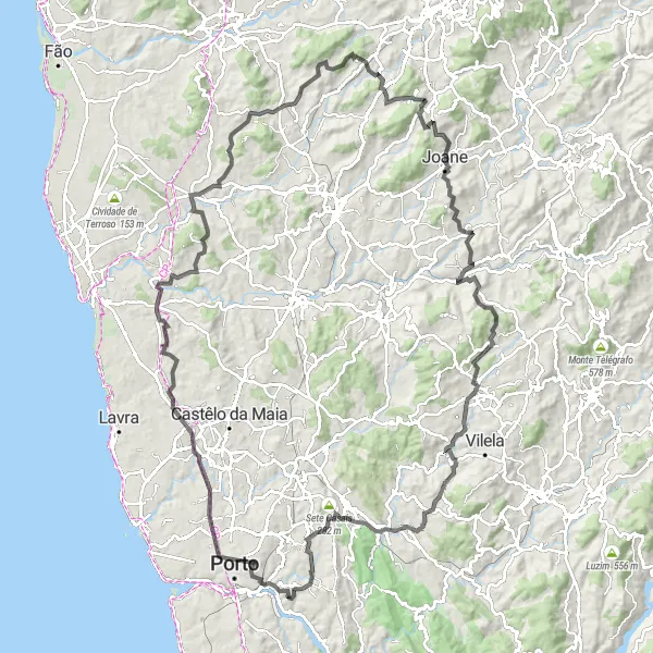 Miniatura do mapa de inspiração para ciclismo "Caminho do Douro e Costa Verde" em Norte, Portugal. Gerado pelo planejador de rotas de ciclismo Tarmacs.app
