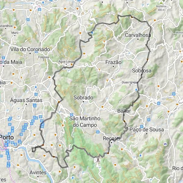 Miniatura do mapa de inspiração para ciclismo "Circuito de Estrada Sete Casais - Monte Crasto" em Norte, Portugal. Gerado pelo planejador de rotas de ciclismo Tarmacs.app