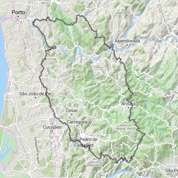 Miniatura do mapa de inspiração para ciclismo "Rota pelo Douro e Arouca" em Norte, Portugal. Gerado pelo planejador de rotas de ciclismo Tarmacs.app