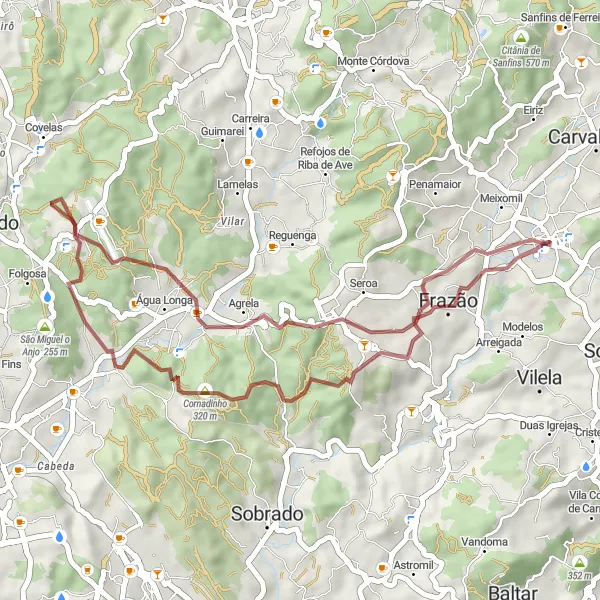Miniatura do mapa de inspiração para ciclismo "Rota de Ciclismo em Gravel com 40km perto de Paços de Ferreira" em Norte, Portugal. Gerado pelo planejador de rotas de ciclismo Tarmacs.app