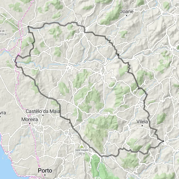 Miniatura do mapa de inspiração para ciclismo "Desafio da Natureza" em Norte, Portugal. Gerado pelo planejador de rotas de ciclismo Tarmacs.app