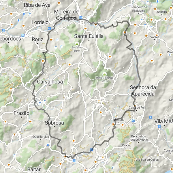 Miniatura do mapa de inspiração para ciclismo "Rota dos Vales" em Norte, Portugal. Gerado pelo planejador de rotas de ciclismo Tarmacs.app
