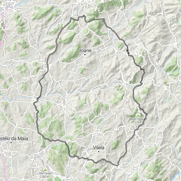Miniatura do mapa de inspiração para ciclismo "Rota dos Miradouros de Paredes" em Norte, Portugal. Gerado pelo planejador de rotas de ciclismo Tarmacs.app