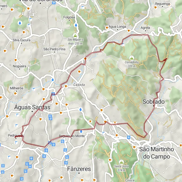Miniatura do mapa de inspiração para ciclismo "Aventura em Corim e Sobrado" em Norte, Portugal. Gerado pelo planejador de rotas de ciclismo Tarmacs.app