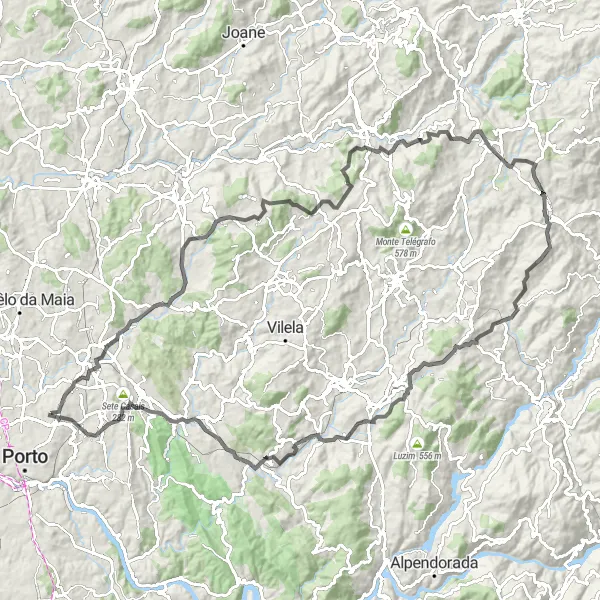 Miniatura do mapa de inspiração para ciclismo "Rota de Estrada Monte Padrão e Pelourinho de Vila Meã" em Norte, Portugal. Gerado pelo planejador de rotas de ciclismo Tarmacs.app