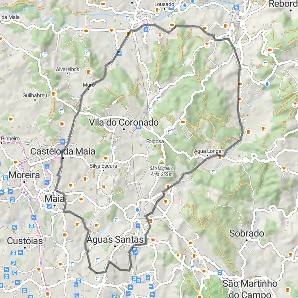 Miniatura do mapa de inspiração para ciclismo "Aventura em Pedrouços e Trofa" em Norte, Portugal. Gerado pelo planejador de rotas de ciclismo Tarmacs.app