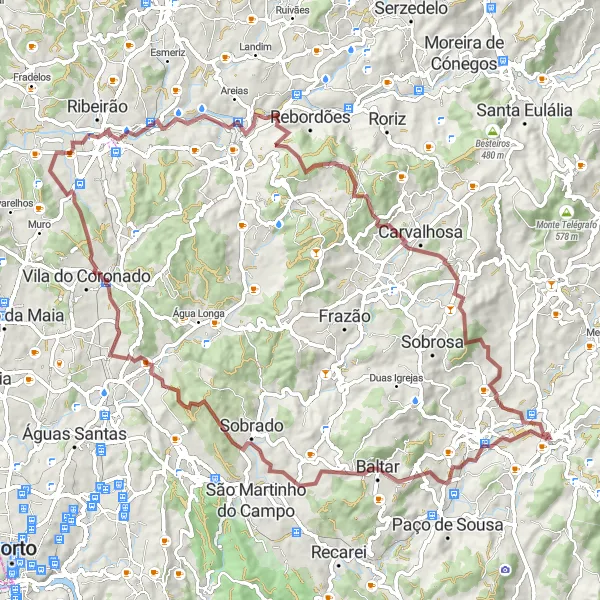 Miniatura do mapa de inspiração para ciclismo "Desafio da Montanha" em Norte, Portugal. Gerado pelo planejador de rotas de ciclismo Tarmacs.app