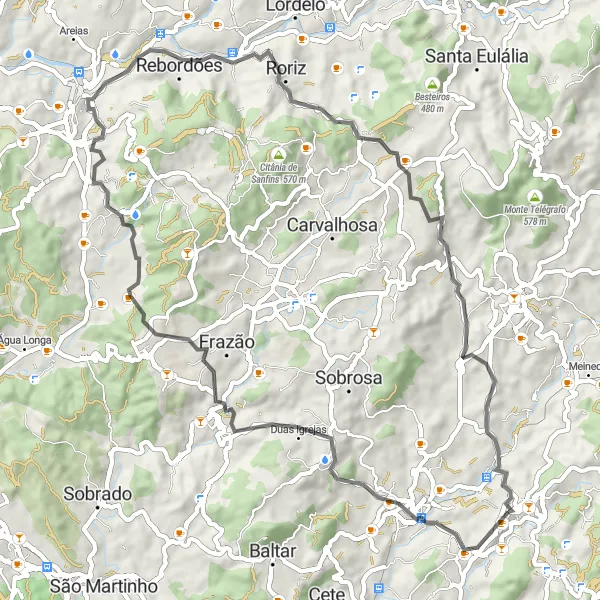 Miniatura do mapa de inspiração para ciclismo "Rota Histórica de Penafiel" em Norte, Portugal. Gerado pelo planejador de rotas de ciclismo Tarmacs.app