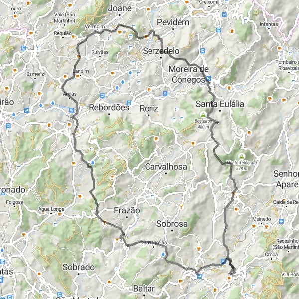 Miniatura do mapa de inspiração para ciclismo "Rota dos 7 Monumentos" em Norte, Portugal. Gerado pelo planejador de rotas de ciclismo Tarmacs.app
