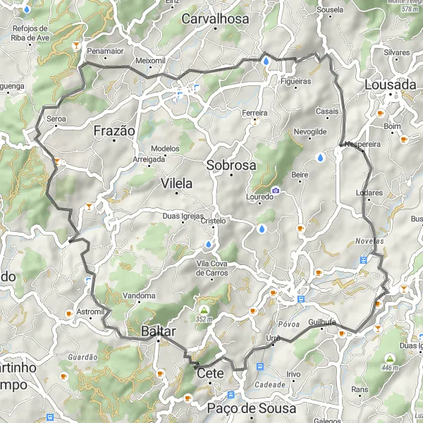 Miniatura do mapa de inspiração para ciclismo "Exploração Rural de Penafiel" em Norte, Portugal. Gerado pelo planejador de rotas de ciclismo Tarmacs.app