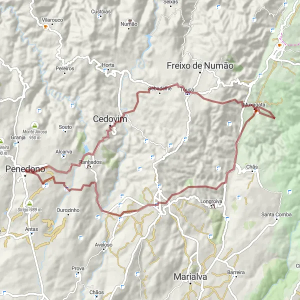 Map miniature of "Gravel Route through Cedovim and Mêda" cycling inspiration in Norte, Portugal. Generated by Tarmacs.app cycling route planner