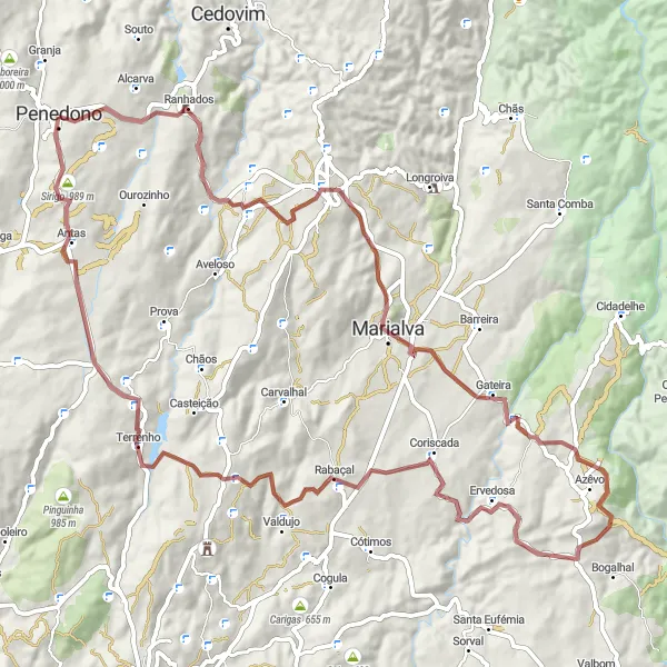 Map miniature of "The Gravelly Marvel" cycling inspiration in Norte, Portugal. Generated by Tarmacs.app cycling route planner