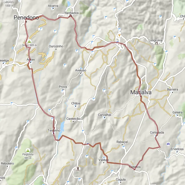 Miniatura do mapa de inspiração para ciclismo "Rota de Gravel Valdujo - Penedono" em Norte, Portugal. Gerado pelo planejador de rotas de ciclismo Tarmacs.app